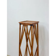 Load image into Gallery viewer, Coastal Boho Tall Bamboo Plant Stand Warm Finish Pedestal Display Regency