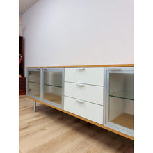 Load image into Gallery viewer, Modern MCM Wood Glass Metal Sideboard Credenza White Natural Frosted Glass
