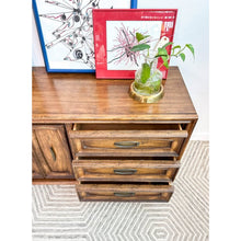 Load image into Gallery viewer, Vintage MCM 9 Drawer Lowboy Dresser Brown with Metal Pulls Coastal Mid Century