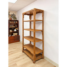 Load image into Gallery viewer, Vintage Coastal Hollywood Regency Tortoise Bamboo Shelf, Wicker Shelving