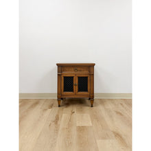 Load image into Gallery viewer, MCM Transitional Nightstand with Iron Grate Doors Single Drawer Vintage Ornate