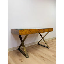 Load image into Gallery viewer, Vintage John Stuart MCM Burlwood Executive Desk Bronze Legs Collectable w/Glass