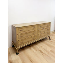 Load image into Gallery viewer, Vintage MCM Gray Washed Blonde Dresser Six Drawer With Metal Handles