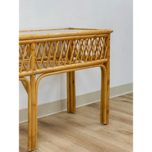 Load image into Gallery viewer, Vintage Coastal Wicker Rattan Console Table Woven Lattice Glass Top Beige Boho