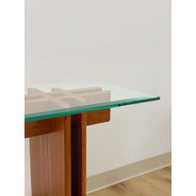 Load image into Gallery viewer, Vintage MCM Danish Teak Puzzle Console Table Glass Top Mid Century Entry Table
