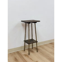 Load image into Gallery viewer, Petite Antique Spool Leg Side Table Two Tier Plant Stand, Pedestal, Wooden Top
