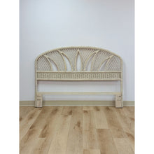Load image into Gallery viewer, Vintage White Wicker Arched Queen Headboard Coastal Boho Hollywood Regency
