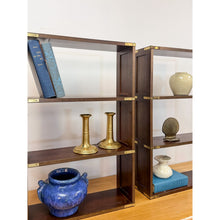 Load image into Gallery viewer, Bombay Company Campaign Style Shelf Pair Brass Trim Vintage Traditional

