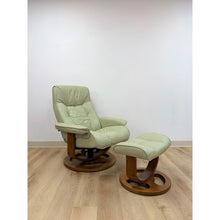 Load image into Gallery viewer, Lane Furniture Stressless Style Sage Green Leather Swivel Recliner Chair Ottoman
