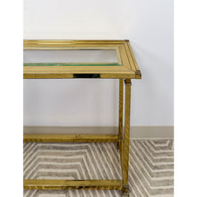 Load image into Gallery viewer, Vintage MCM Brass Console Table Glass Top Hollywood Regency Sofa Table Coastal
