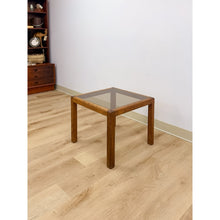 Load image into Gallery viewer, Vintage MCM Scandinavian Design Side Table Smoky Glass Top Dark Wood Accent
