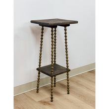 Load image into Gallery viewer, Petite Antique Spool Leg Side Table Two Tier Plant Stand, Pedestal, Wooden Top
