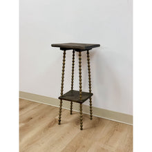 Load image into Gallery viewer, Petite Antique Spool Leg Side Table Two Tier Plant Stand, Pedestal, Wooden Top
