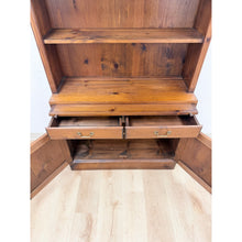 Load image into Gallery viewer, Handmade Pine Walnut Tone Bookcase Desk Drawers Cabinet Antique Style
