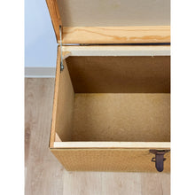 Load image into Gallery viewer, Vintage Blonde Woven Wicker Chest, Brass Clamp Hardware Storage, Coastal Trunk
