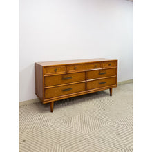 Load image into Gallery viewer, Heritage MCM Lowboy 7-Drawer Dresser Unique Brass Pulls Vintage Long Dresser
