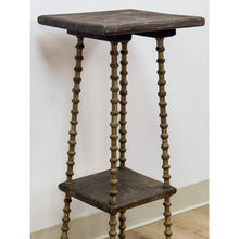 Load image into Gallery viewer, Petite Antique Spool Leg Side Table Two Tier Plant Stand, Pedestal, Wooden Top
