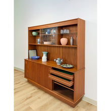 Load image into Gallery viewer, MCM Teak 2 Piece China Cabinet Sliding Doors Shelves Vintage Buffet Storage
