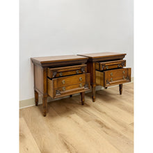 Load image into Gallery viewer, Vintage Nightstands White Furniture Co Traditional Engraved Brass Pair
