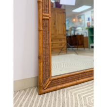 Load image into Gallery viewer, Vintage Arched Faux Bamboo Mirror Hollywood Regency Coastal with Wicker Inlay
