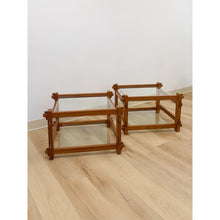 Load image into Gallery viewer, Pair of Vintage Teak Mortise and Tenon Side Tables, Glass Top and Base
