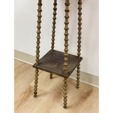 Load image into Gallery viewer, Petite Antique Spool Leg Side Table Two Tier Plant Stand, Pedestal, Wooden Top
