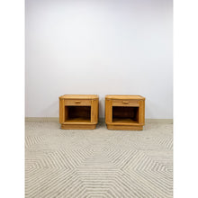 Load image into Gallery viewer, Pair of Blonde Ribbed Pencil Reed Rattan Nightstands Coastal Hollywood Regency

