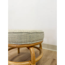 Load image into Gallery viewer, Vintage MCM Ottoman Beige Cushion Honey Rattan Coastal Stool Hollywood Regency
