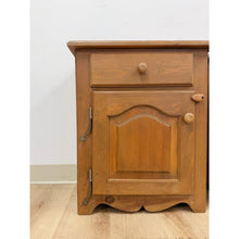 Load image into Gallery viewer, Pair of Rustic Pine Nightstands Drawer Arched Cabinet Door Scalloped European
