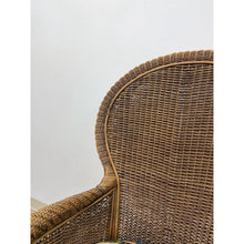Load image into Gallery viewer, Coastal Wicker Rattan Chair Vintage Beach Scene Cushion Boho Accent Outdoor
