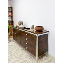Load image into Gallery viewer, Tomlinson MCM Burlwood Credenza Chrome Details Doors Drawers, Buffet, Console
