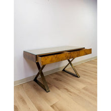 Load image into Gallery viewer, Vintage John Stuart MCM Burlwood Executive Desk Bronze Legs Collectable w/Glass
