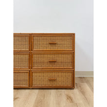 Load image into Gallery viewer, Vintage Coastal Bamboo Six Drawer Dresser Wicker Inlay Storage Regency Chest

