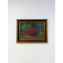Load image into Gallery viewer, Antique Oil Painting Still Life Bowl of Cherries, Gold Frame Art, Green Accents
