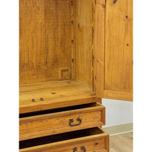 Load image into Gallery viewer, Vintage Armoire Knotty Pine Mexican Iron Hardware Coat Rack Three Drawer
