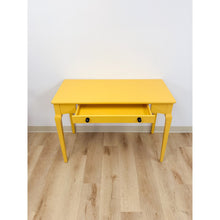 Load image into Gallery viewer, Contemporary Yellow Desk Black Knobs Finished Back Home Office Bold Statement
