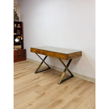 Load image into Gallery viewer, Vintage John Stuart MCM Burlwood Executive Desk Bronze Legs Collectable w/Glass
