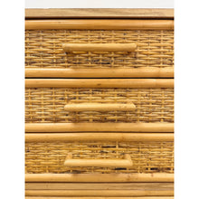 Load image into Gallery viewer, Vintage Chest Coastal Wicker Rattan Three Drawer Boho Hollywood Regency Dresser

