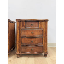 Load image into Gallery viewer, Vintage Nightstands Split Bamboo Reed Four Drawer British Colonial Regency Table

