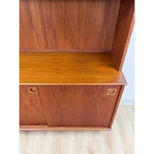 Load image into Gallery viewer, MCM Teak 2 Piece China Cabinet Sliding Doors Shelves Vintage Buffet Storage
