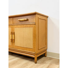 Load image into Gallery viewer, Vintage Coastal Wicker Rattan  Blonde Buffet Natural Wood Two Drawer Cabinet
