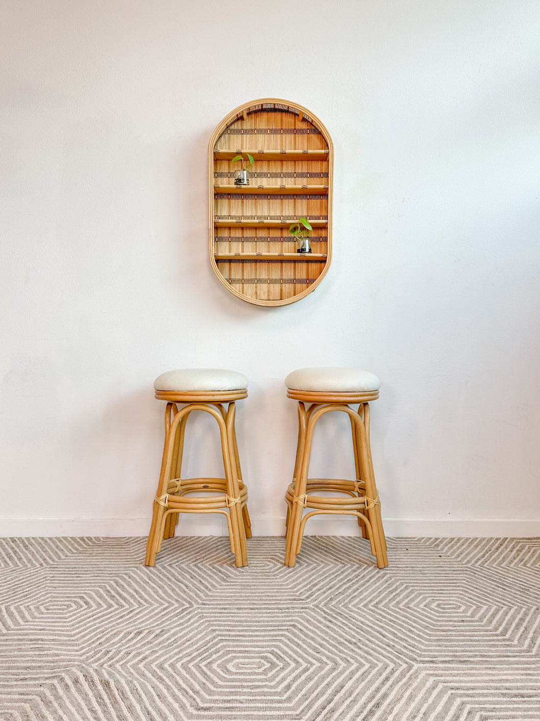 Pair of Rattan Swivel Barstools