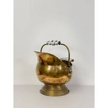 Load image into Gallery viewer, Antique Brass and Blue Porcelain Coal Scuttle Helmet Form Early 20th Century
