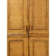 Load image into Gallery viewer, Coastal Boho Faux Bamboo Wicker Rattan Armoire Wardrobe Combo with Foldout Desk
