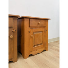 Load image into Gallery viewer, Pair of Rustic Pine Nightstands Drawer Arched Cabinet Door Scalloped European
