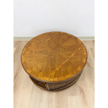 Load image into Gallery viewer, Pencil Reed Rattan Burlwood Inlay Round Coffee Table Gabriella Crespi Style Rare
