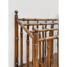 Load image into Gallery viewer, Vintage Magazine Rack English Canterbury Dark Faux Bamboo Wheels Rare Find
