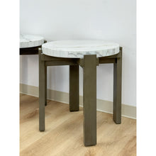 Load image into Gallery viewer, Vintage Round End Tables Beige Marble Top Gray Metal Base Pair Modern Accent

