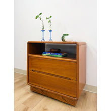 Load image into Gallery viewer, MCM Teak Rolling TV Stand Cart Two Drawers Danish Modern Vintage
