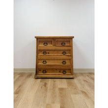 Load image into Gallery viewer, Mexican Solid Pine Five Drawer Dresser Wrought Iron Pulls Rustic Farmhouse Chest
